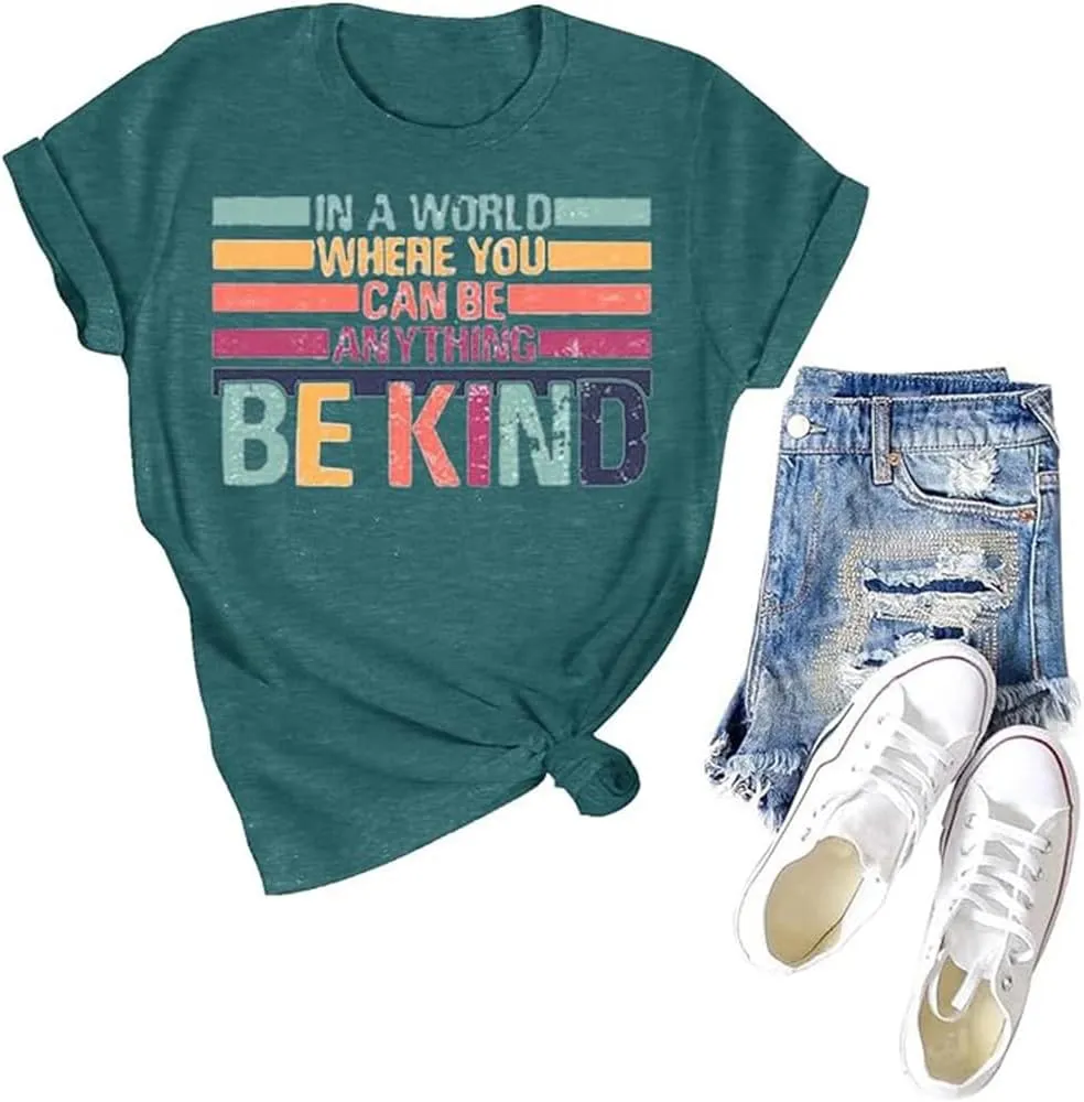 Be Kind Shirt Women Kindness Teacher Shirts Cute Graphic Tee Inspirational Blessed Short Sleeve Tops