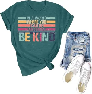 Be Kind Shirt Women Kindness Teacher Shirts Cute Graphic Tee Inspirational Blessed Short Sleeve Tops