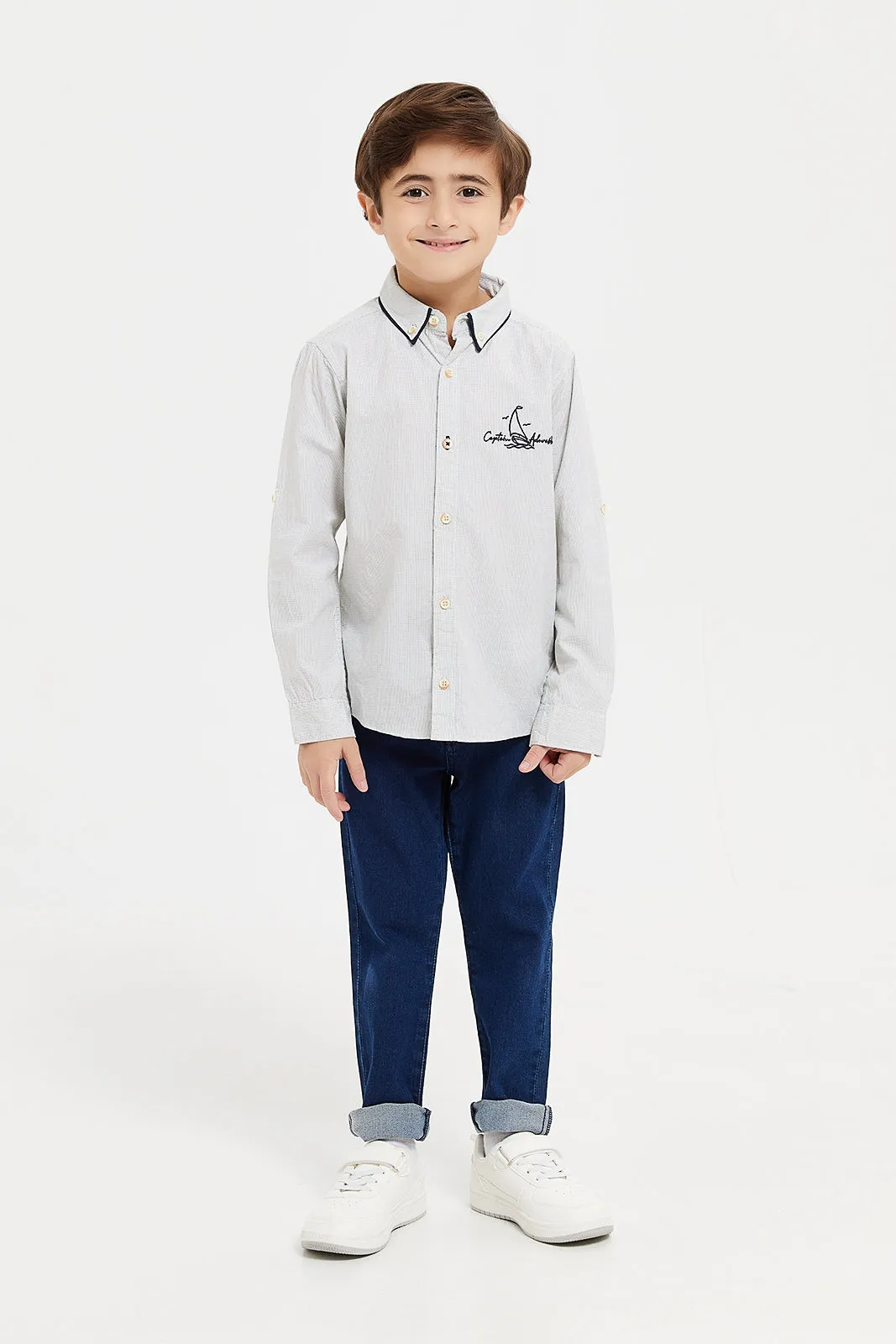 Boys Beige Embroidered Shirt
