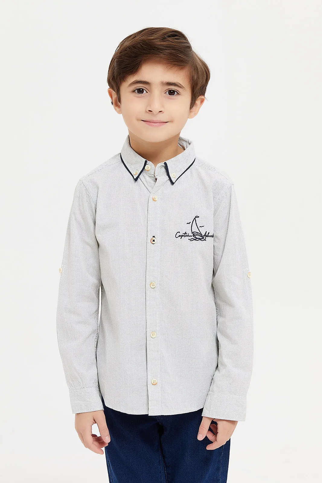 Boys Beige Embroidered Shirt