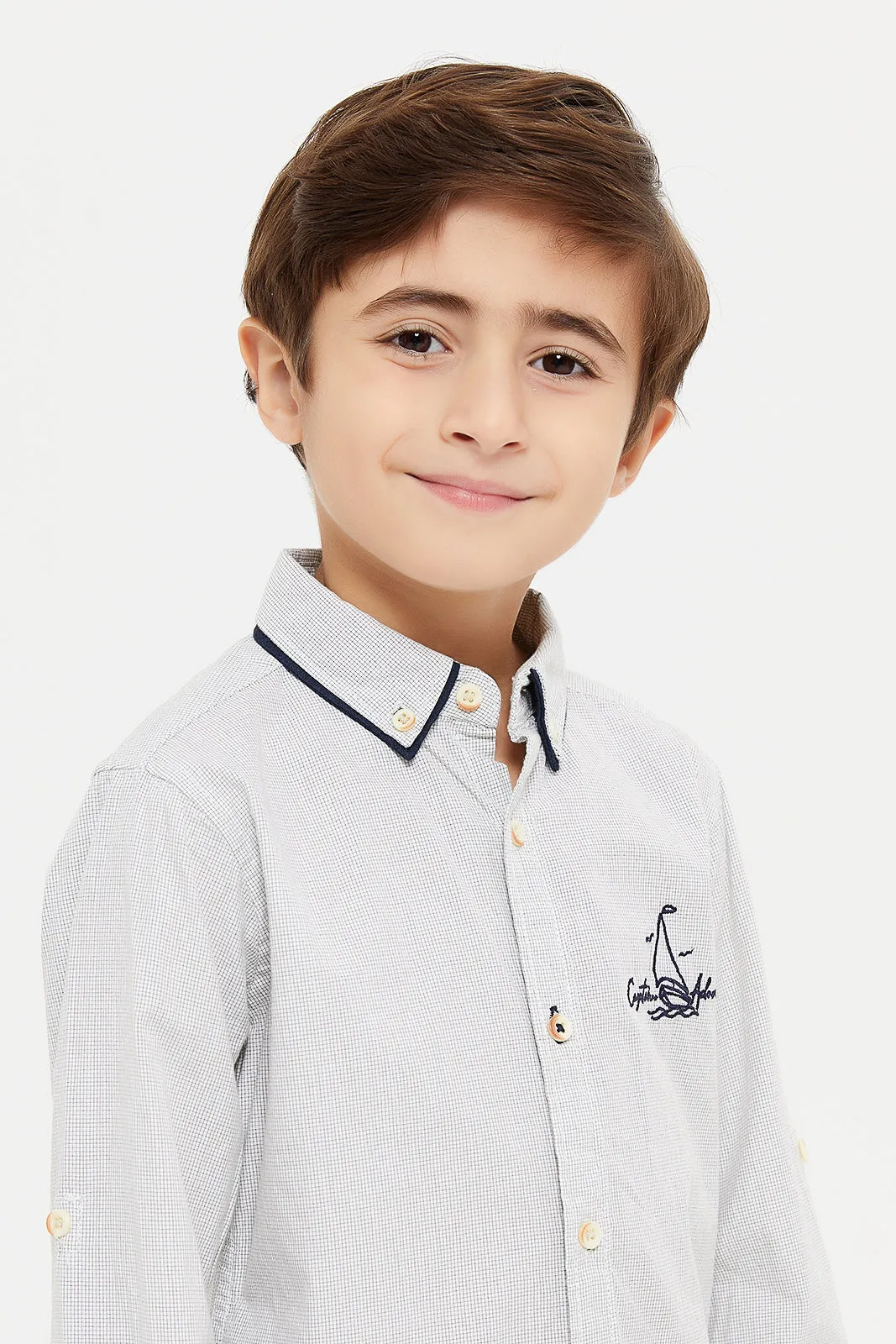 Boys Beige Embroidered Shirt