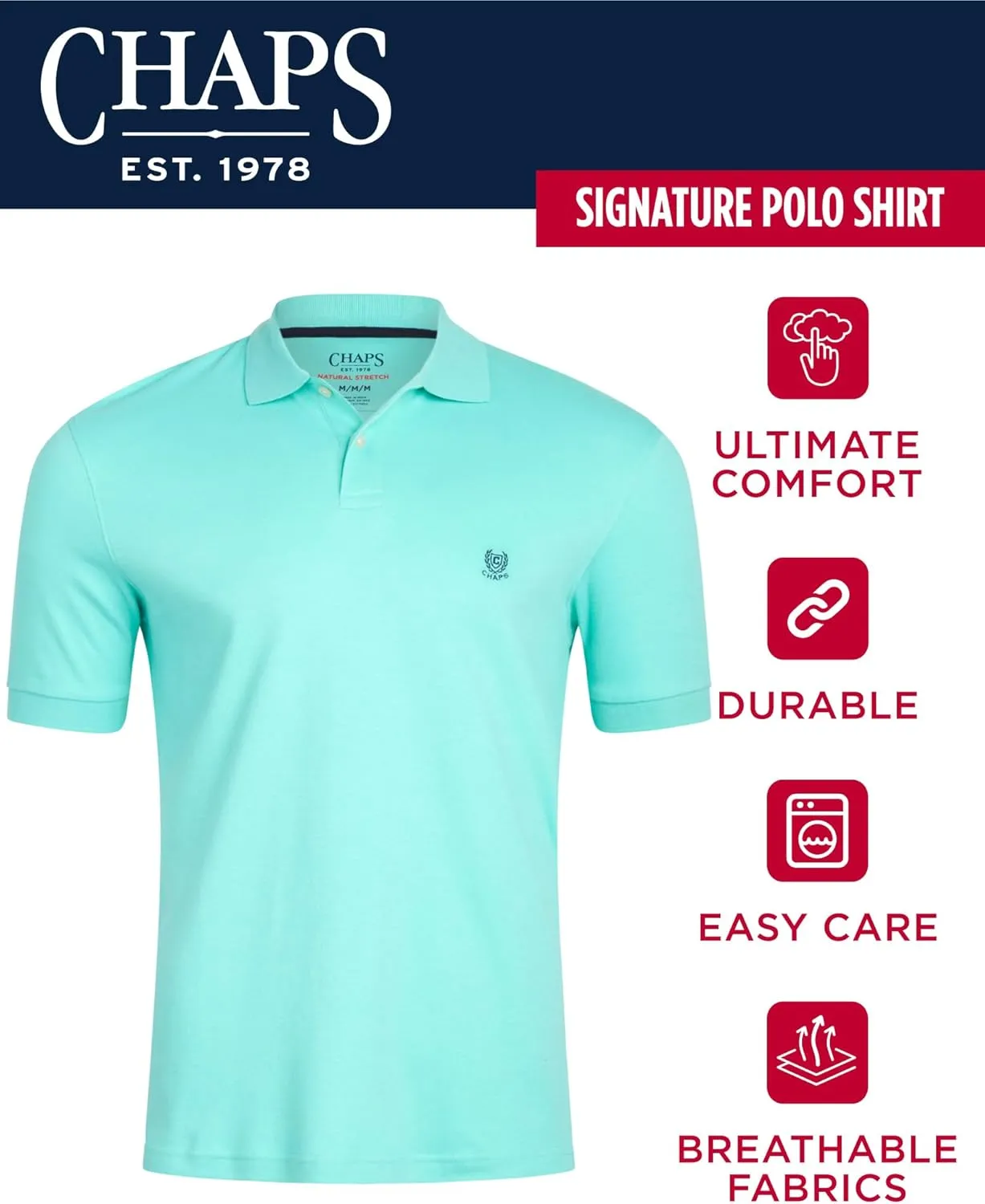 Chaps Men's Polo Shirt - Classic Fit Short Sleeve 2-Button Double Knit Cotton Polo Shirt (S-XL)