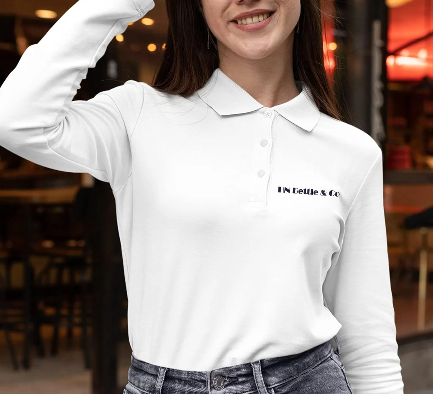 Custom Embroidered Long Sleeve Polo Shirt for Women Personalized Embroidery Text