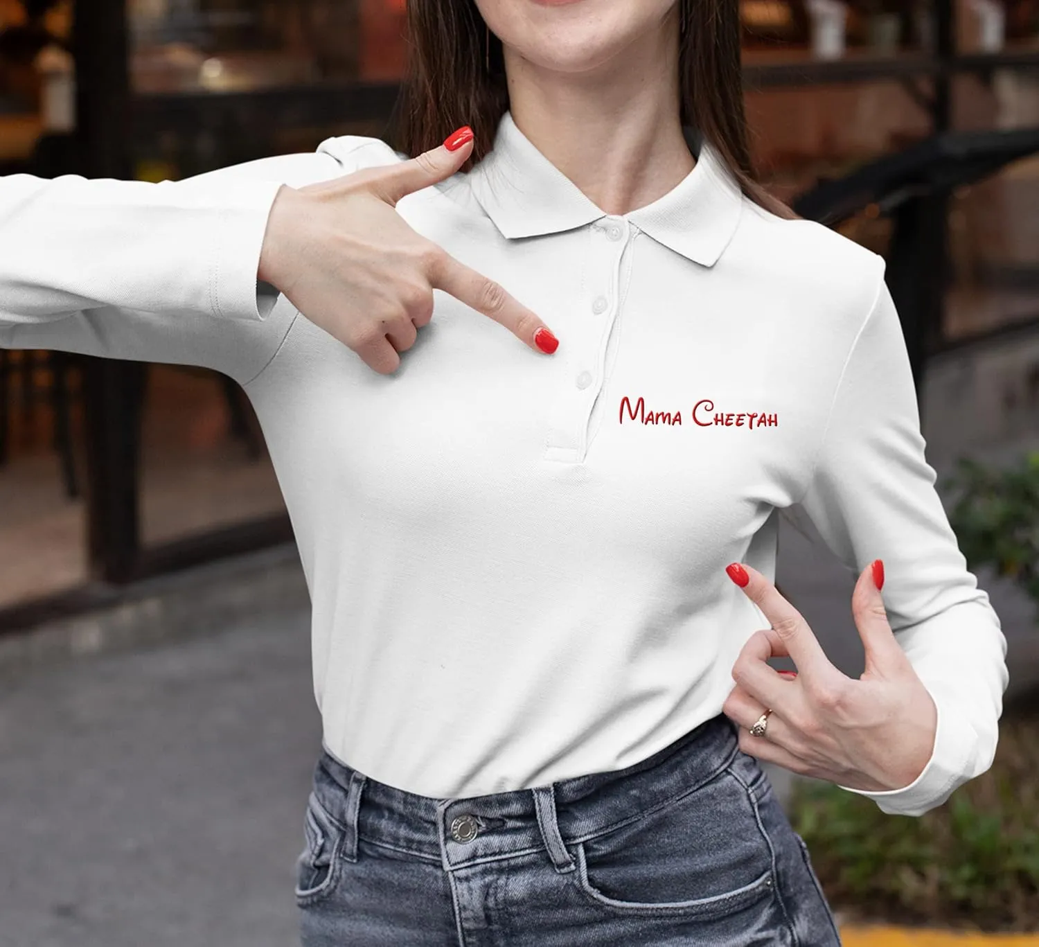 Custom Embroidered Long Sleeve Polo Shirt for Women Personalized Embroidery Text