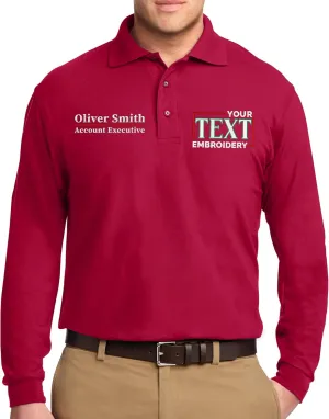Custom Embroidered Long Sleeve Polo Shirts for Men Personalized Embroidery Add Your Name Text