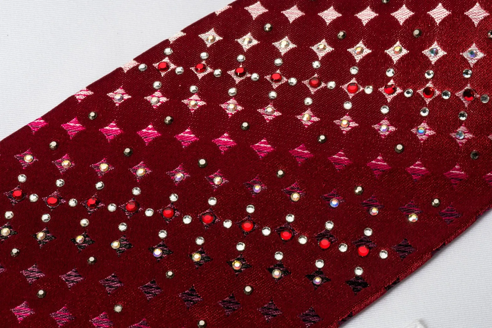 Daniel Hechter Silk Tie Checker On Burgundy With Rhinestones