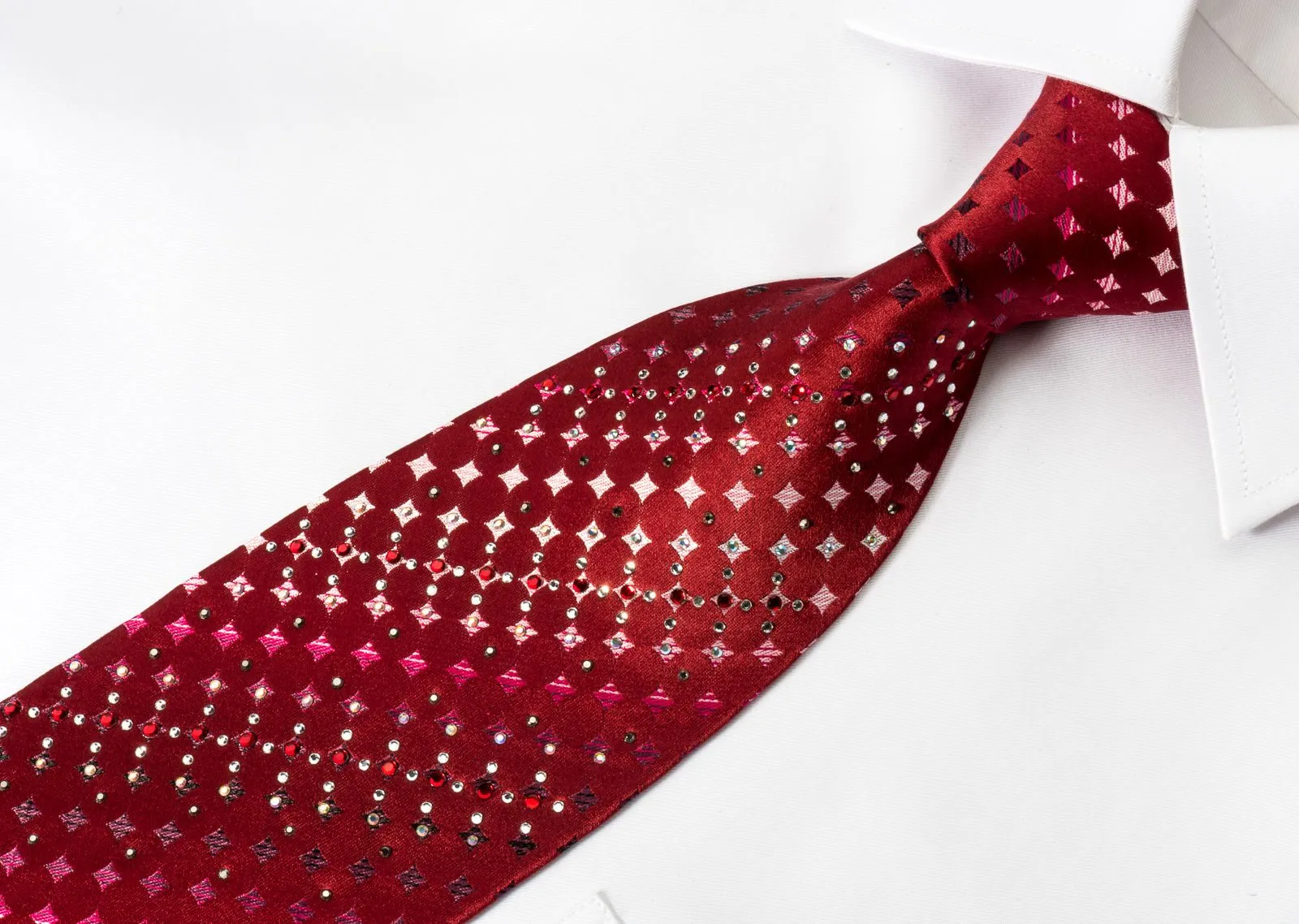 Daniel Hechter Silk Tie Checker On Burgundy With Rhinestones