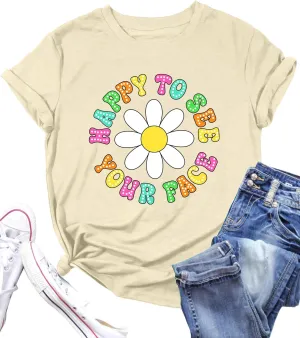 Happy to See Your Face Shirt: Women Funny Teacher T-Shirt First Day of School Shirts Groovy Back to School Tee Top