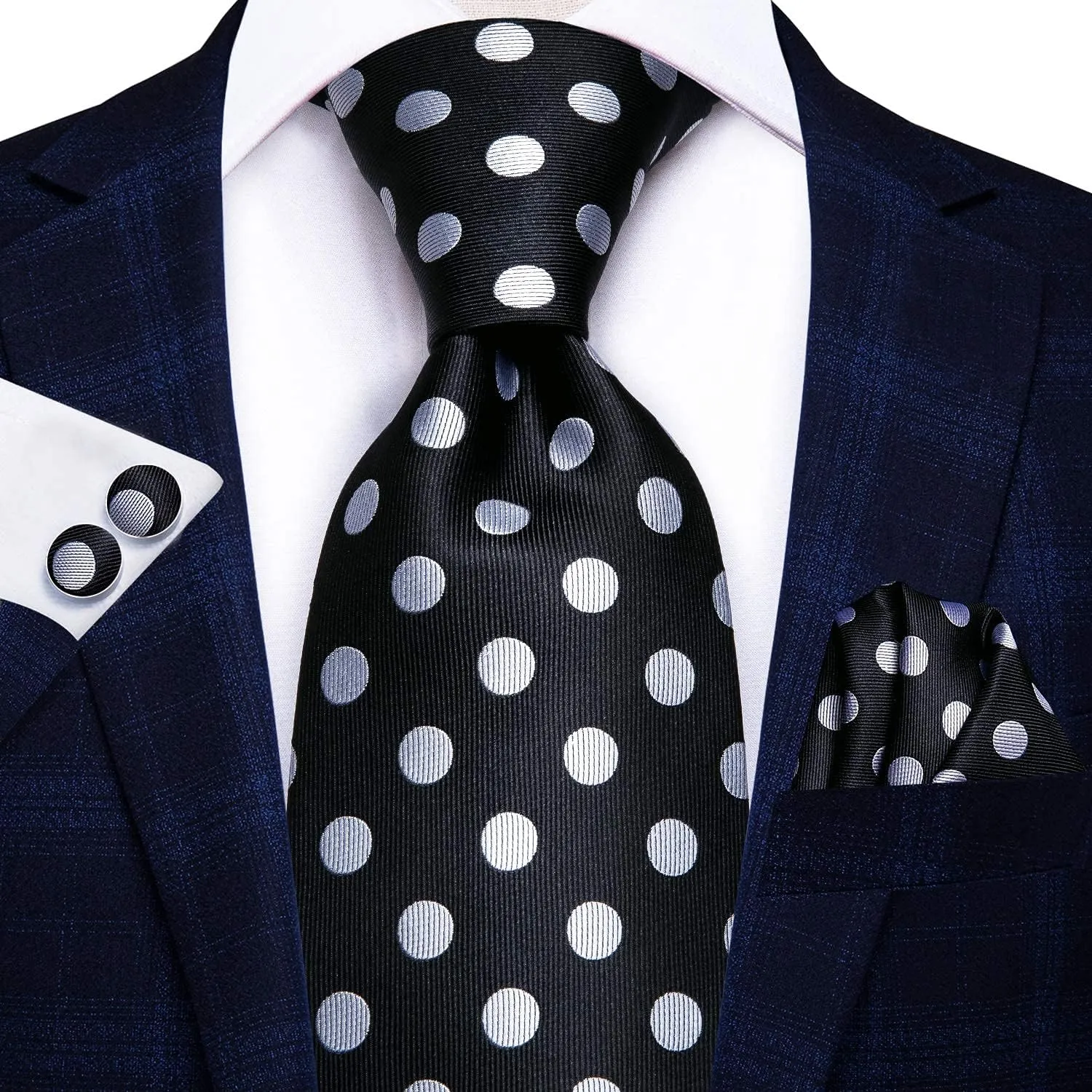 Hi-Tie 3 Pcs Gift Box Mens Tie Set Necktie with Pocket Square Cufflinks Lapel Pin Silk Neck Tie Collection