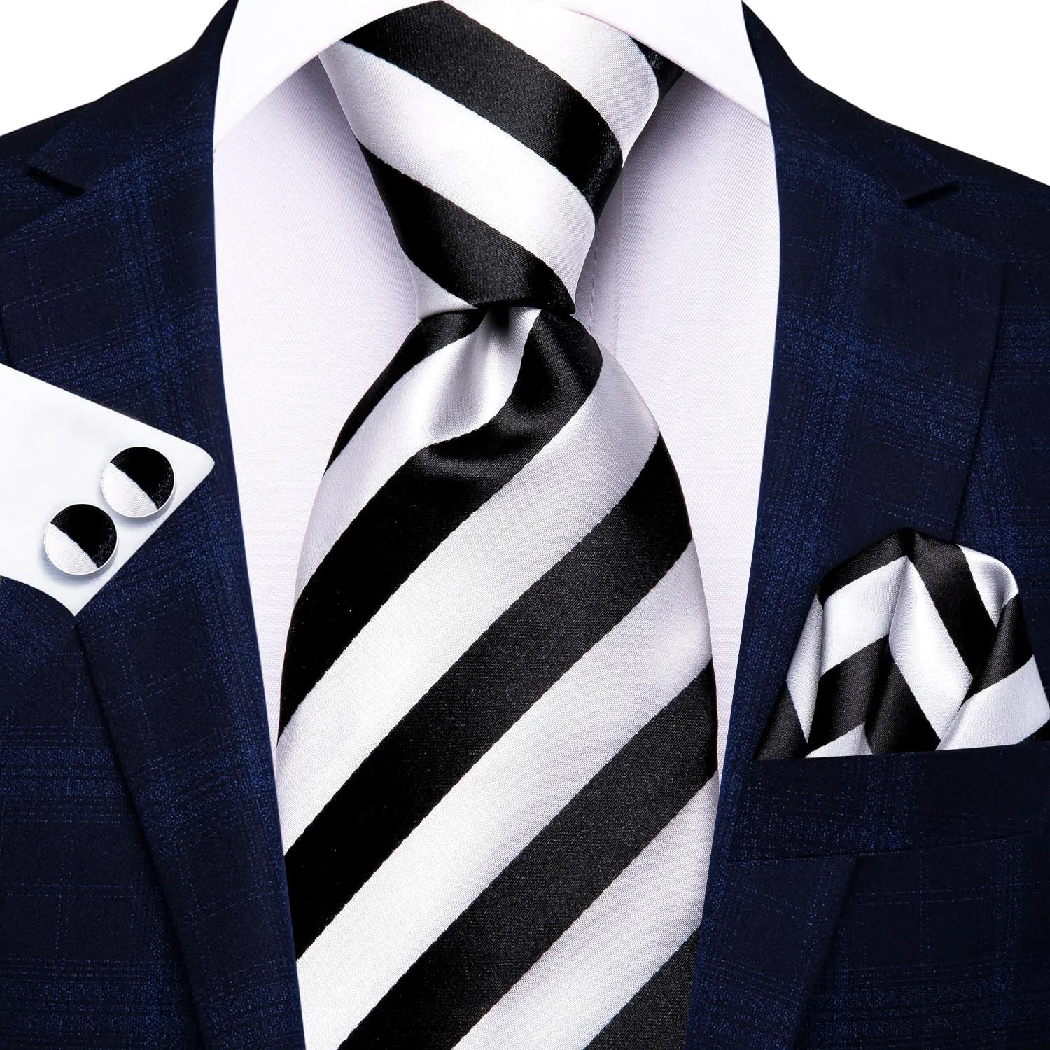 Hi-Tie 3 Pcs Gift Box Mens Tie Set Necktie with Pocket Square Cufflinks Lapel Pin Silk Neck Tie Collection