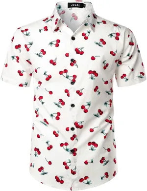 JOGAL Men's Cotton Button Down Short Sleeve Hawaiian Shirt