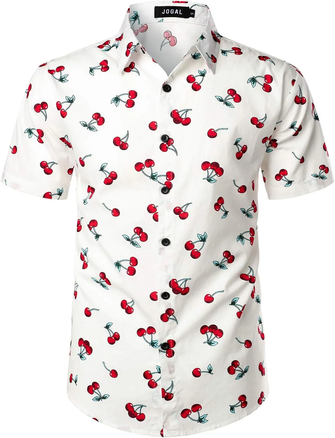 JOGAL Men's Cotton Button Down Short Sleeve Hawaiian Shirt