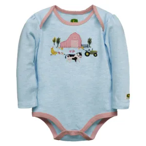 John Deere Kid's Grey Barnyard Sky Heather Onesy Bodyshirt