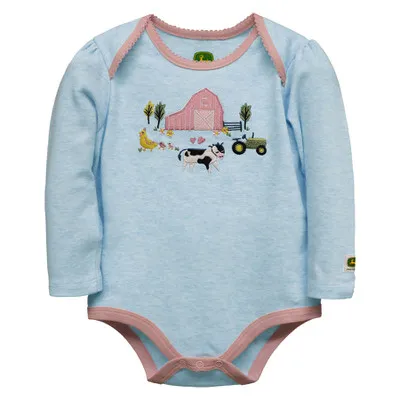 John Deere Kid's Grey Barnyard Sky Heather Onesy Bodyshirt