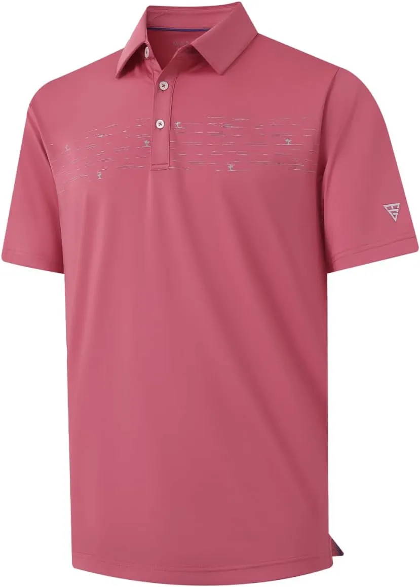M MAELREG Golf Shirts for Men Quick Dry Short Sleeve Casual Stylish Moisture Wicking Chest Print Collared Mens Polo Shirts