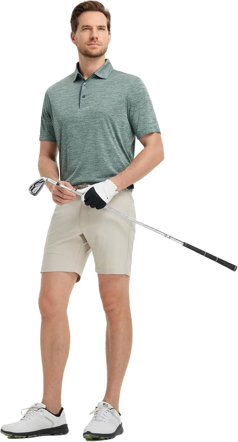 M MAELREG Mens Golf Shirt Short Sleeve Dry Fit Tech Moisture Wicking Performance Stylish Heather Collared Polo Shirts