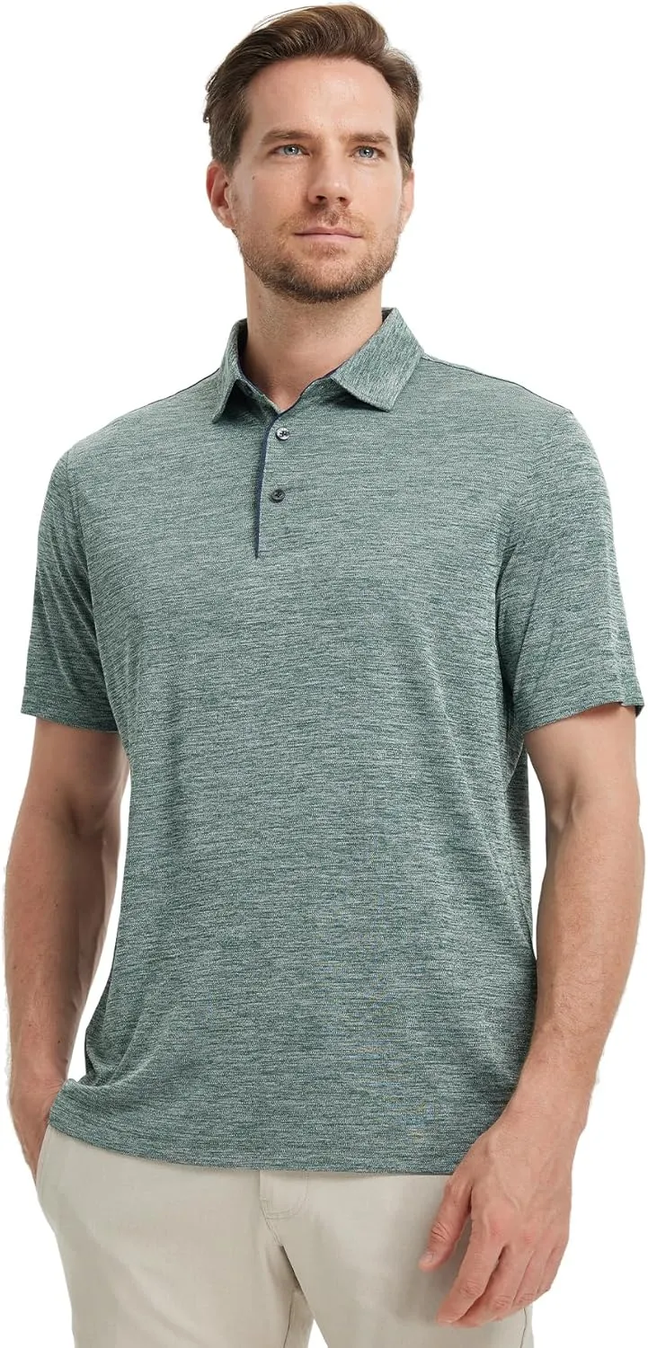M MAELREG Mens Golf Shirt Short Sleeve Dry Fit Tech Moisture Wicking Performance Stylish Heather Collared Polo Shirts