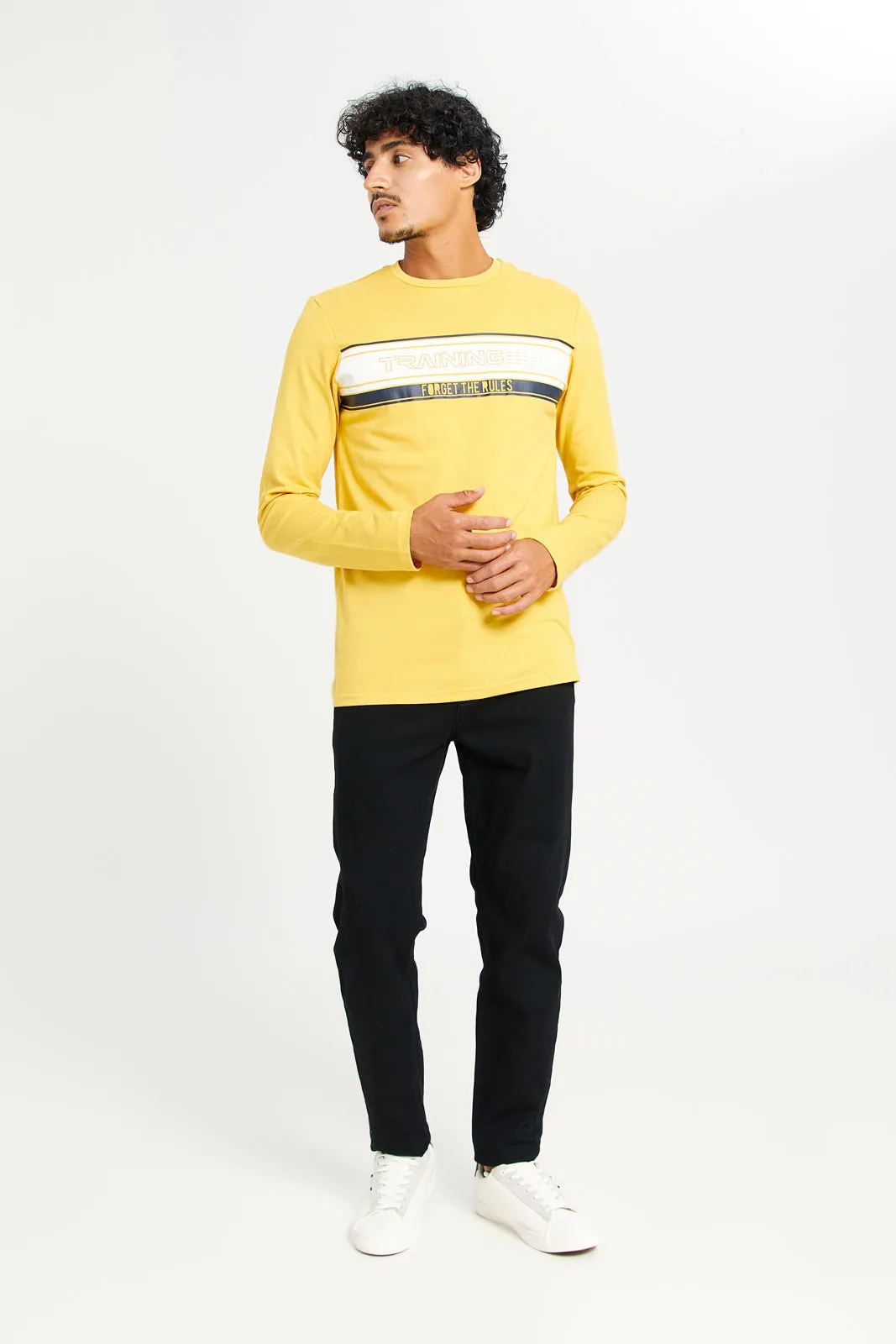 Men Mustard Long Sleeve Printed T-shirt