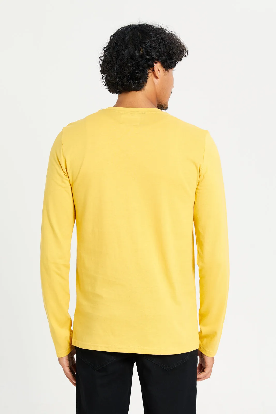 Men Mustard Long Sleeve Printed T-shirt