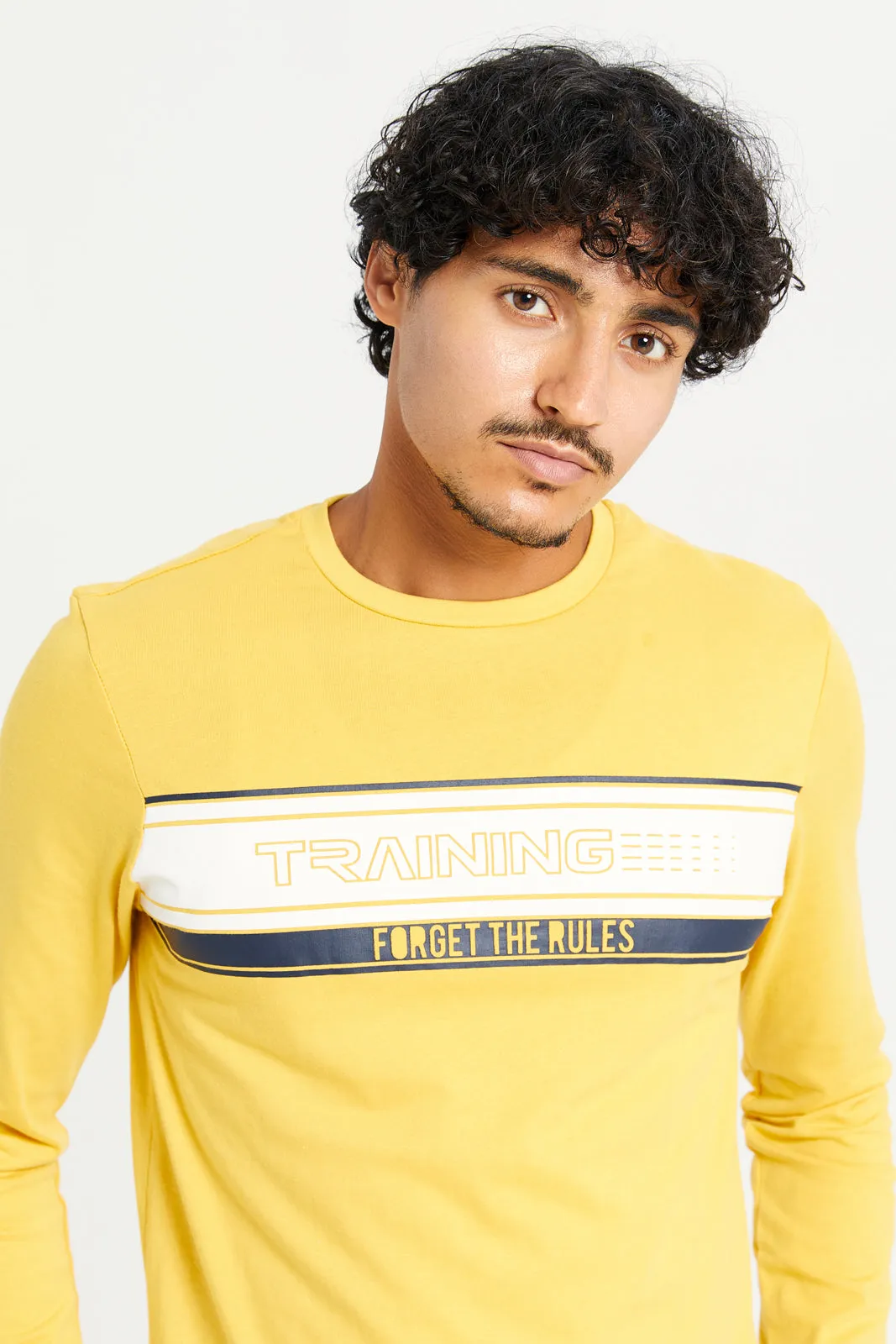Men Mustard Long Sleeve Printed T-shirt