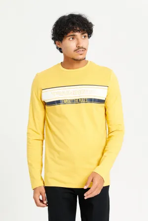 Men Mustard Long Sleeve Printed T-shirt