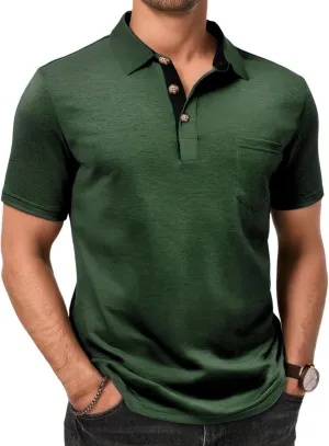 Mens Fashion Polo Shirts Short Sleeve Shirt Classic Button Cotton Stylish Golf Polo Shirts with Pocket for Men