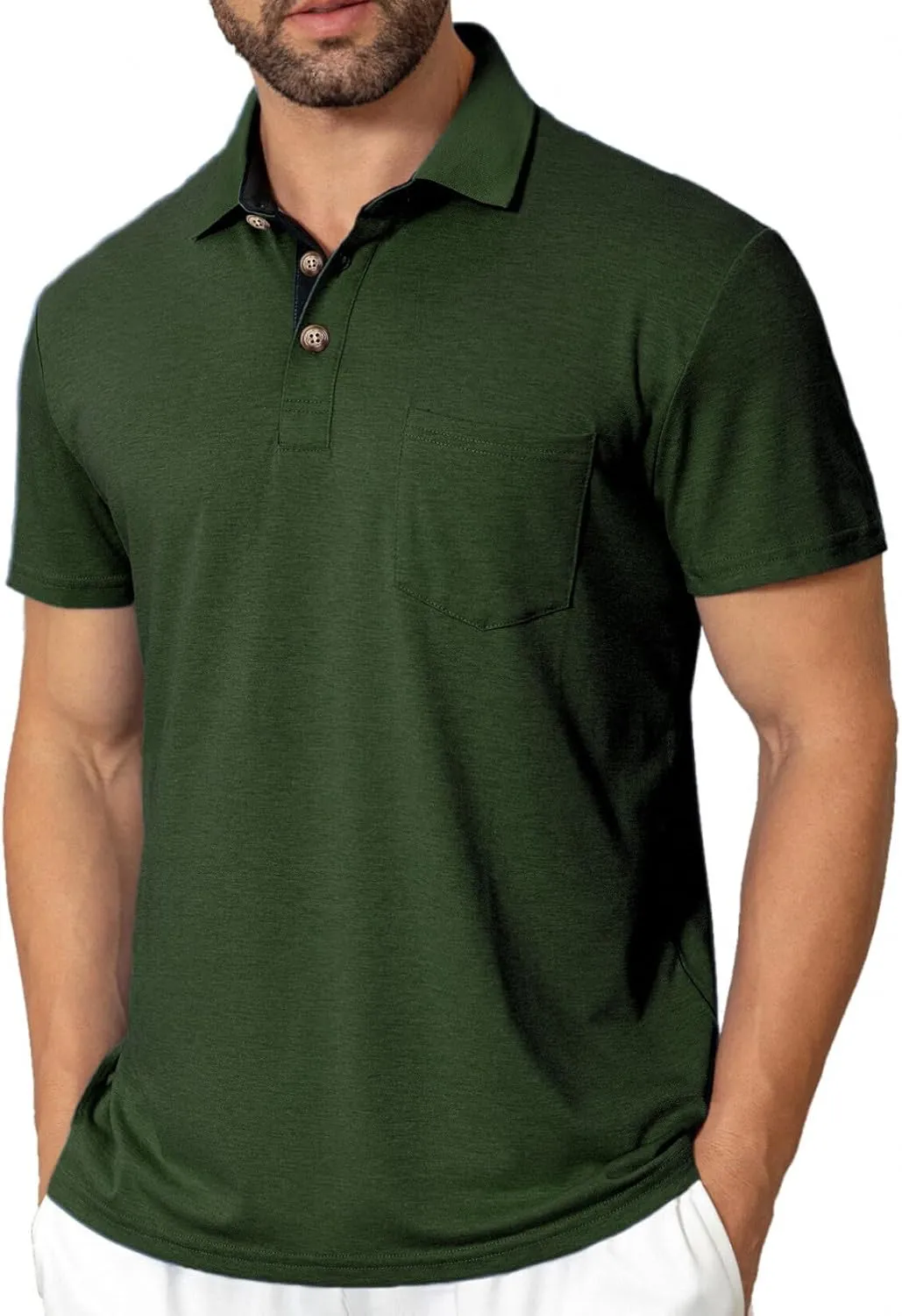 Mens Fashion Polo Shirts Short Sleeve Shirt Classic Button Cotton Stylish Golf Polo Shirts with Pocket for Men