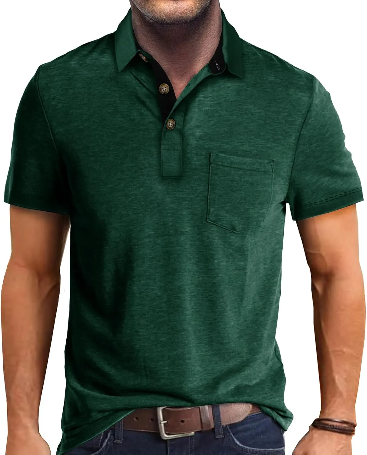 Mens Fashion Polo Shirts Short Sleeve Shirt Classic Button Cotton Stylish Golf Polo Shirts with Pocket for Men