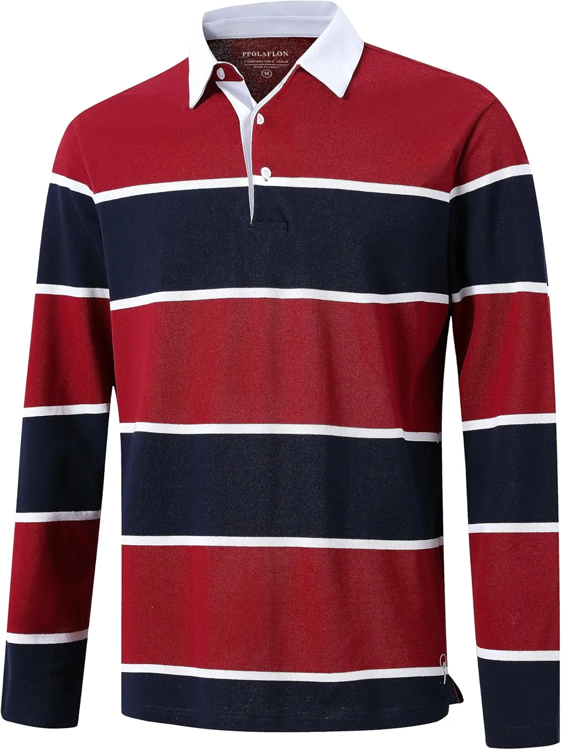 Men's Polo Shirts Long Sleeve Striped Dry Fit Casual Collared Pique Golf Polo Shirts for Mens