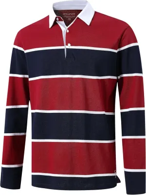 Men's Polo Shirts Long Sleeve Striped Dry Fit Casual Collared Pique Golf Polo Shirts for Mens