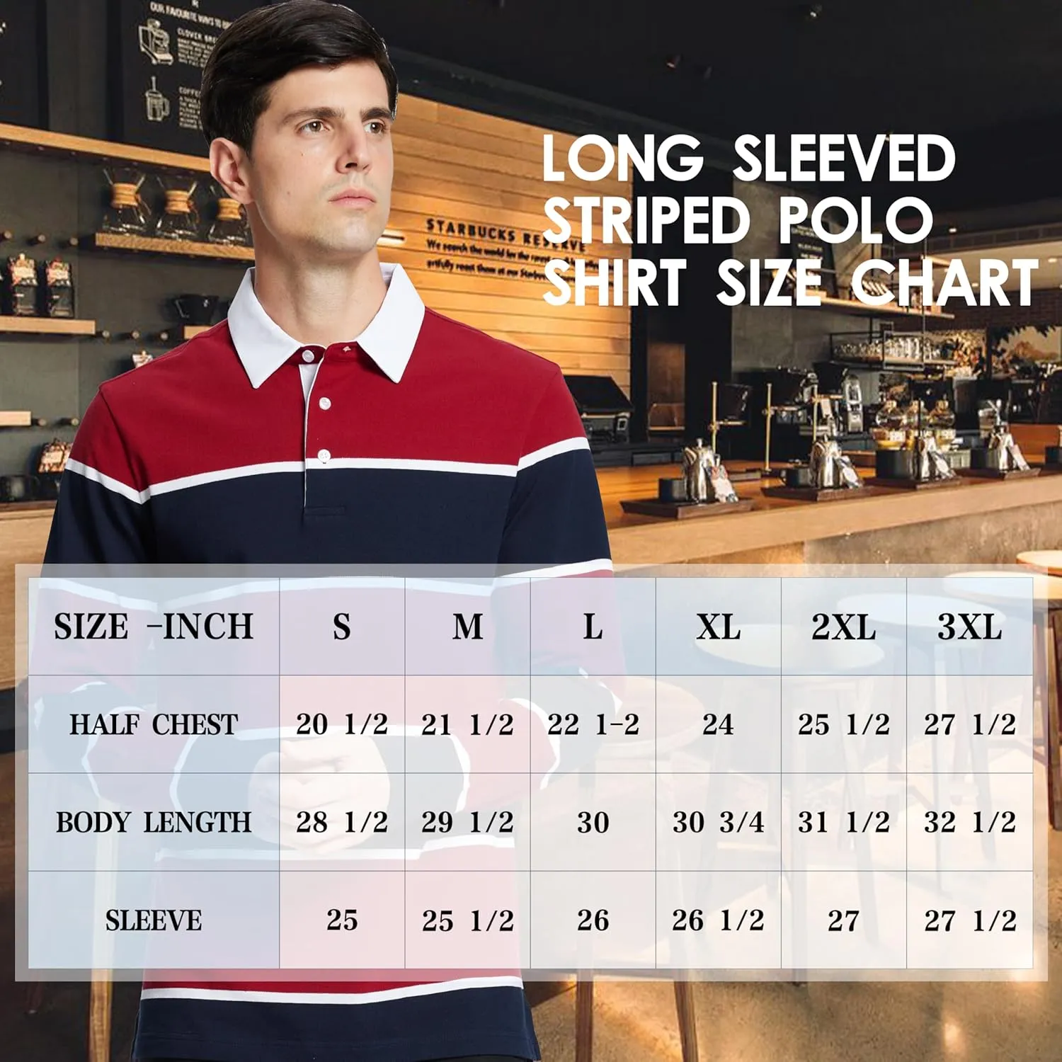 Men's Polo Shirts Long Sleeve Striped Dry Fit Casual Collared Pique Golf Polo Shirts for Mens