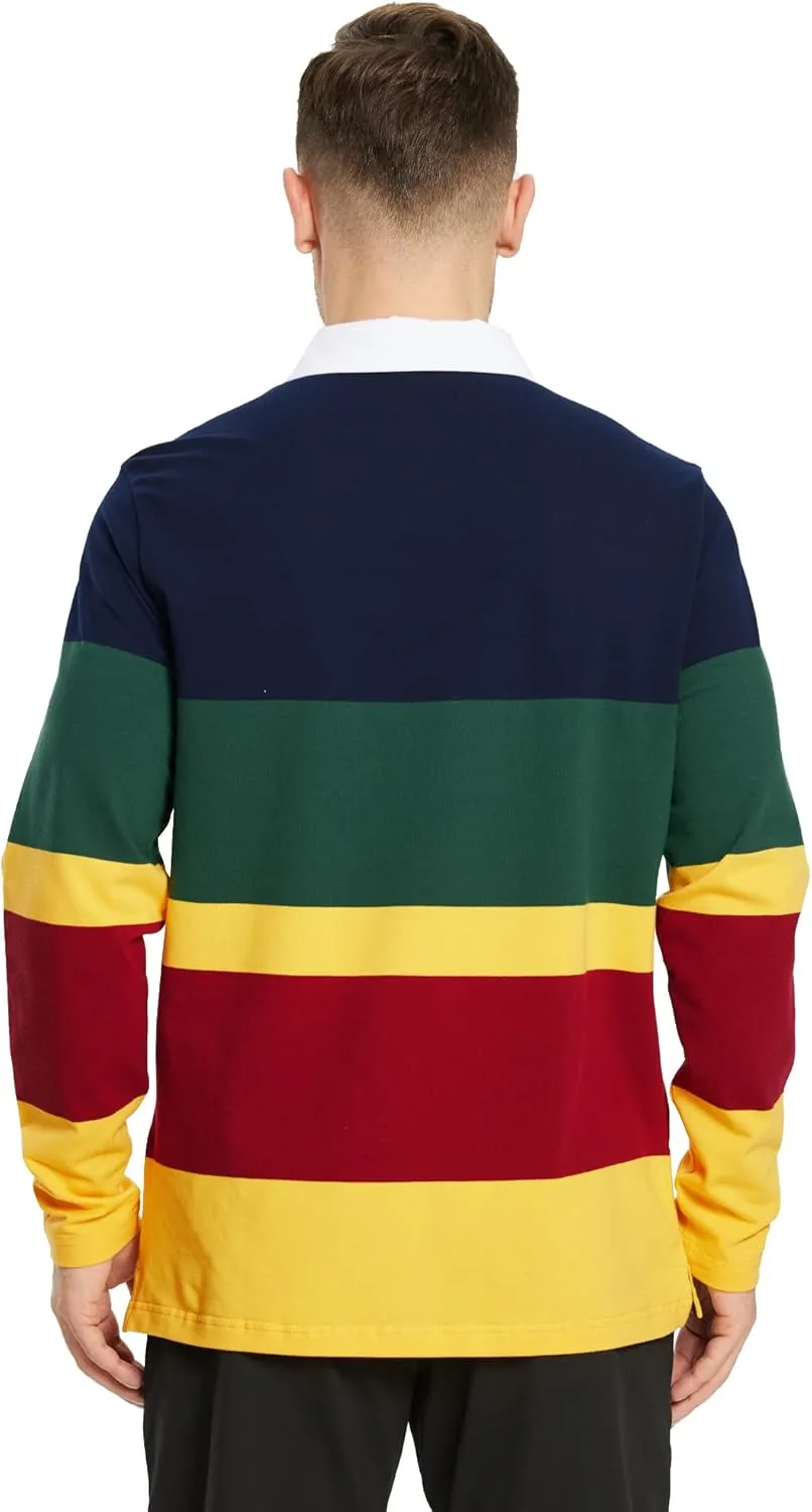 Men's Polo Shirts Long Sleeve Striped Dry Fit Casual Collared Pique Golf Polo Shirts for Mens