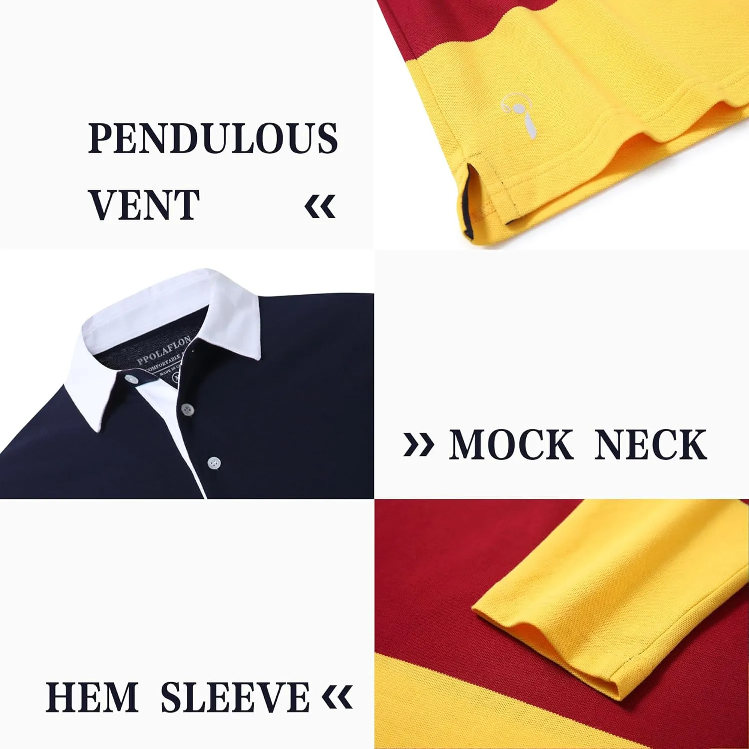 Men's Polo Shirts Long Sleeve Striped Dry Fit Casual Collared Pique Golf Polo Shirts for Mens