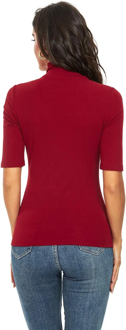 Short Sleeve Mock Turtleneck for Women Dressy Casual Business Tops Summer Cute Tshirts Shirts Blouses