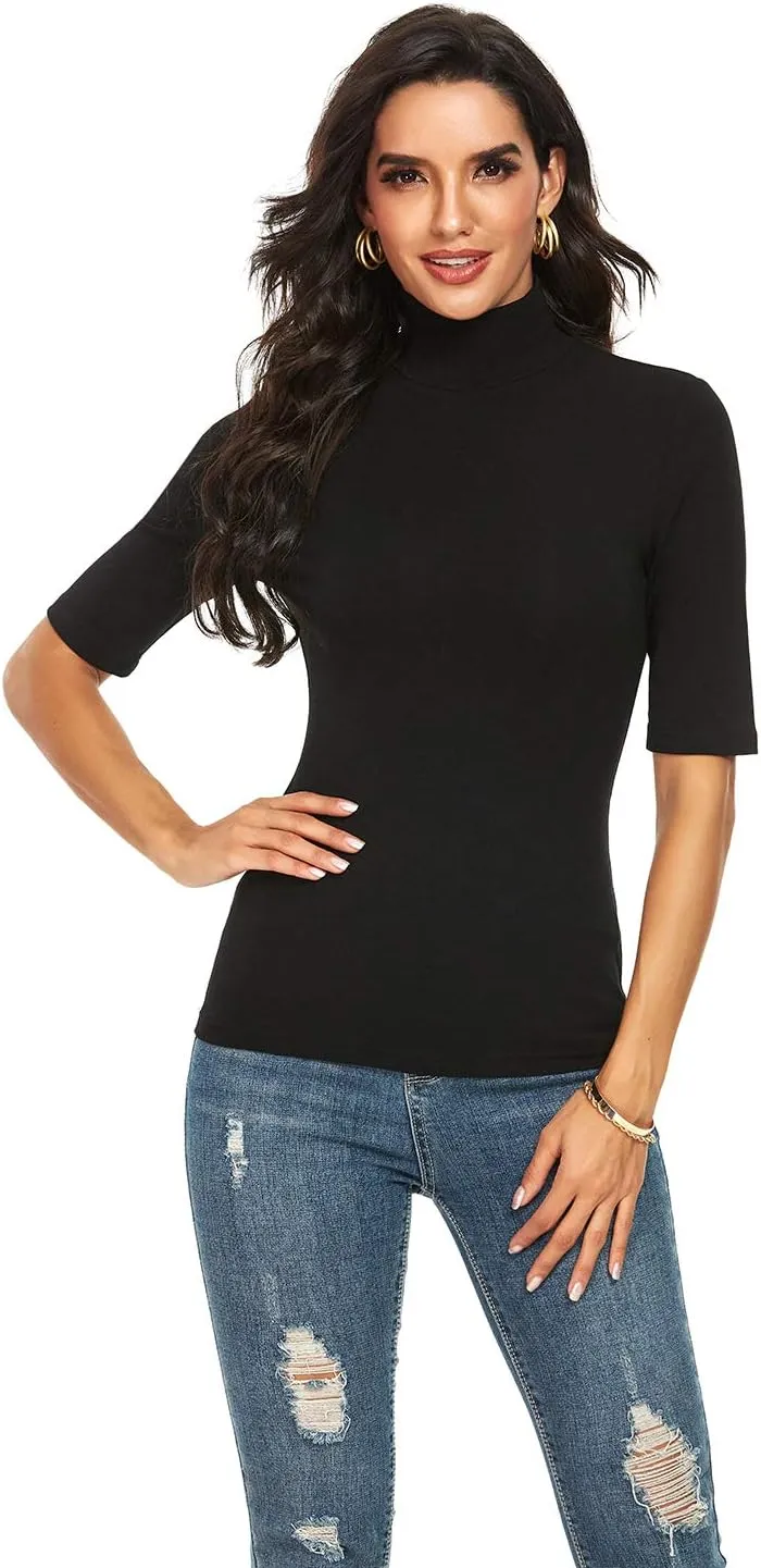 Short Sleeve Mock Turtleneck for Women Dressy Casual Business Tops Summer Cute Tshirts Shirts Blouses