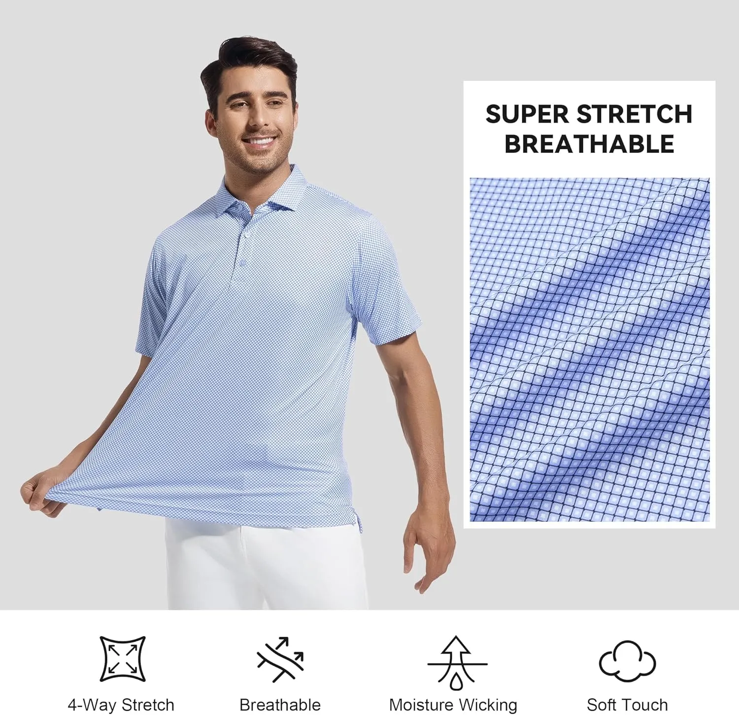 WARHORSEE Mens Golf Shirt Short Sleeve Super Stretch Printed Golf Polo Moisture Wicking Dry Fit Polo Shirts for Men