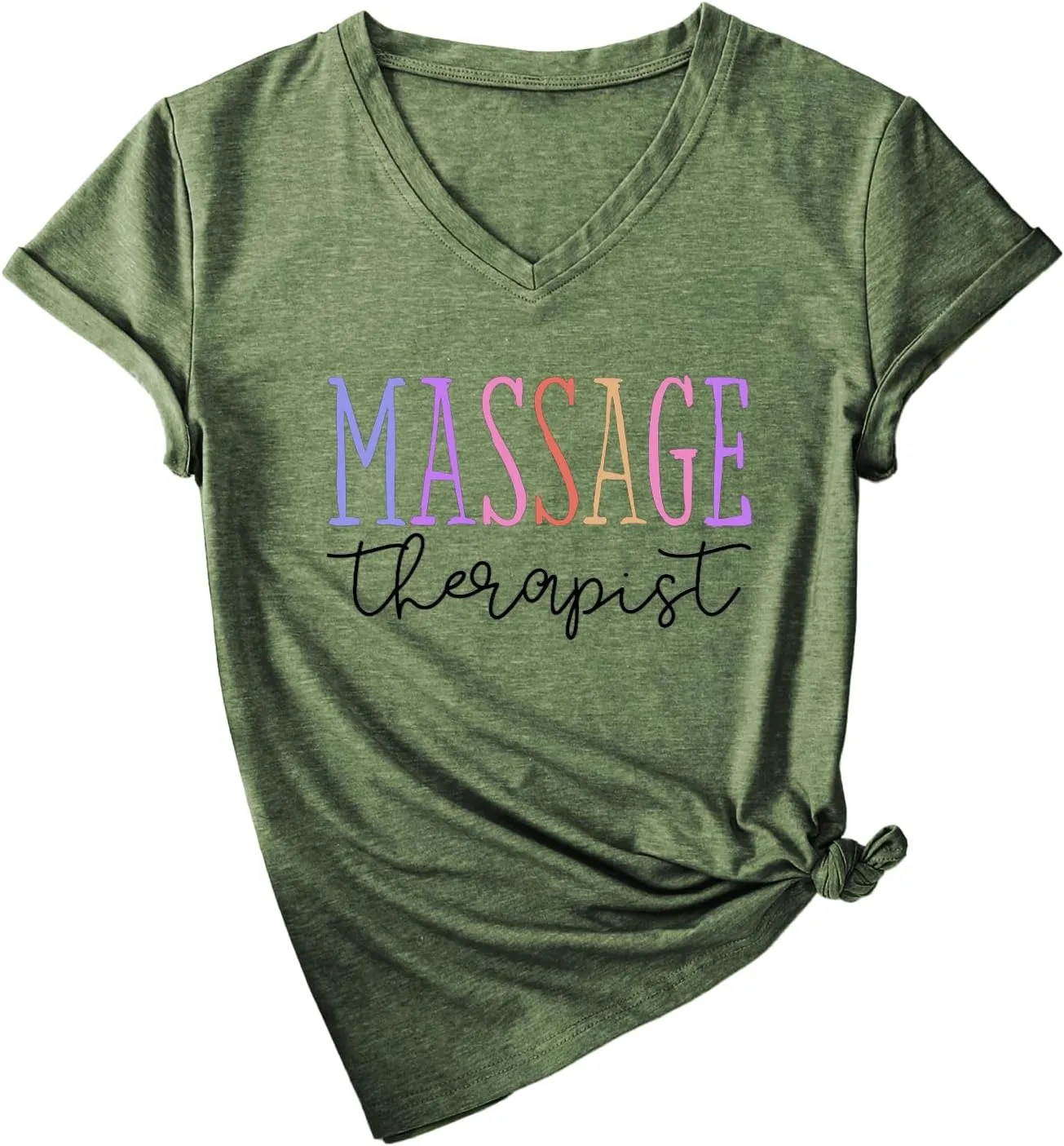Womens V Neck Funny Massage Therapist T-Shirt Massage Therapy Graphic Tees Casual Summer Printed Short Sleeve Tops
