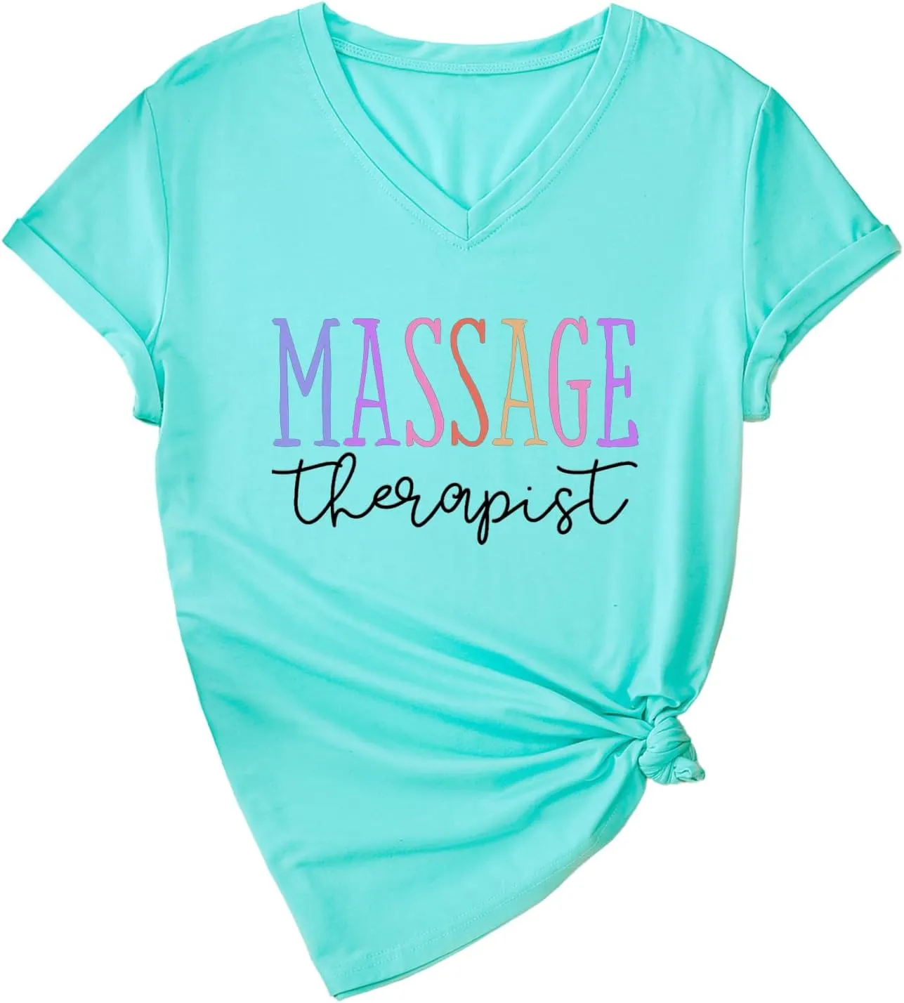 Womens V Neck Funny Massage Therapist T-Shirt Massage Therapy Graphic Tees Casual Summer Printed Short Sleeve Tops